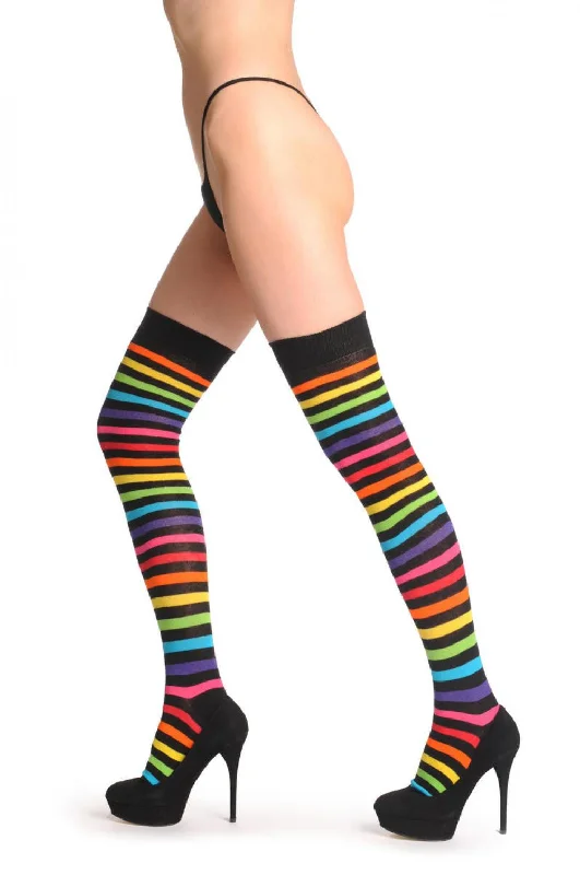 Women's crew socks with a polka - dot printRainbow & Black Stripes