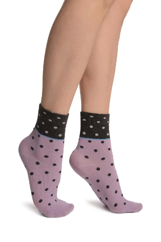 Women's thermal socks for cold weatherSmall Polka Dot On Lilac With Grey Top Ankle High Socks Women's thermal socks for cold weatherSmall Polka Dot On Lilac With Grey Top Ankle High Socks
