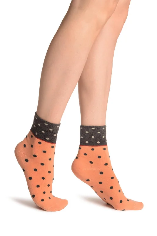 Women's microfiber socks for a lightweight optionSmall Polka Dot On Salmon Pink With Black Top Ankle High Socks Women's microfiber socks for a lightweight optionSmall Polka Dot On Salmon Pink With Black Top Ankle High Socks