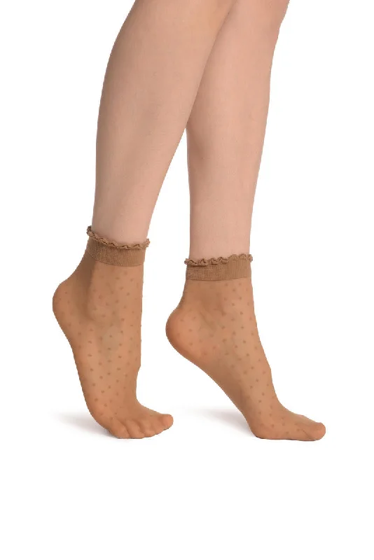 Women's over - the - calf socks with a stripe designSmall Polka Dots And Rounded Trim Top Beige Socks Ankle High 15 Den Women's over - the - calf socks with a stripe designSmall Polka Dots And Rounded Trim Top Beige Socks Ankle High 15 Den