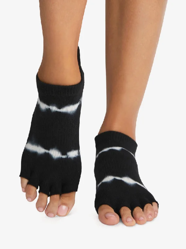 Women's leather - look socks for an edgy styleToeSox Half Toe Low Rise Grip Socks - Black Tie Dye Stripe Women's leather - look socks for an edgy styleToeSox Half Toe Low Rise Grip Socks - Black Tie Dye Stripe