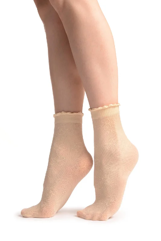 Women's microfiber socks for a lightweight optionViola Flowers On Cream Mesh Socks Ankle High Women's microfiber socks for a lightweight optionViola Flowers On Cream Mesh Socks Ankle High