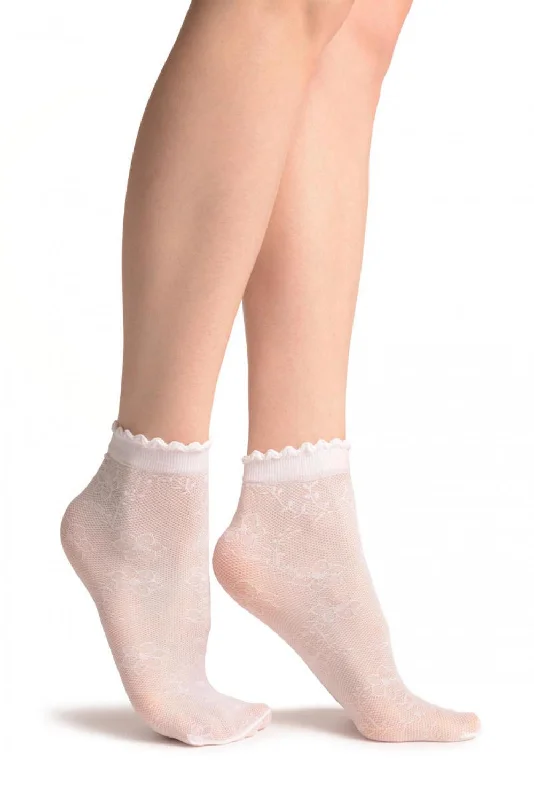 Women's thigh - high socks in a fishnet patternViola Flowers On White Mesh Socks Ankle High Women's thigh - high socks in a fishnet patternViola Flowers On White Mesh Socks Ankle High