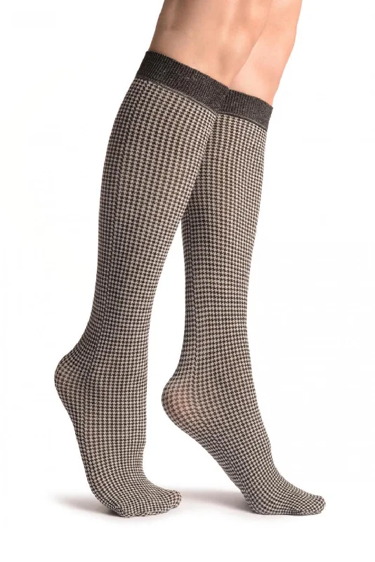 Women's over - the - calf socks with a stripe designWhite & Black Dogtooth Socks Knee High Women's over - the - calf socks with a stripe designWhite & Black Dogtooth Socks Knee High