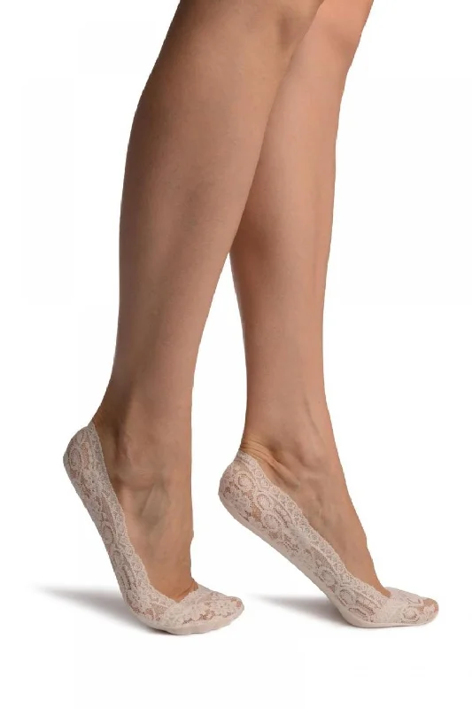 Women's spandex - infused socks for stretchWhite Stretchy Lace With Silicon Inner Stripe & Bottom Footies Women's spandex - infused socks for stretchWhite Stretchy Lace With Silicon Inner Stripe & Bottom Footies