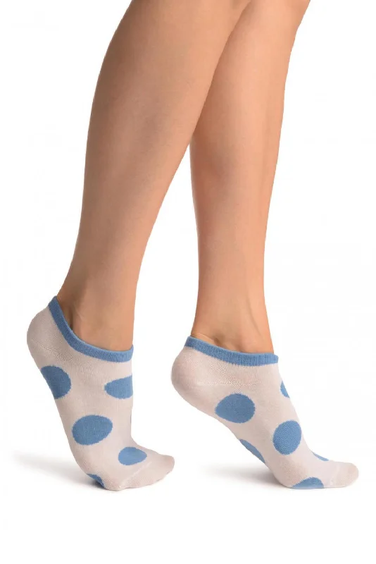 Women's wool - rich socks for winter warmthWhite With Large Blue Polka Dot Footies Socks Women's wool - rich socks for winter warmthWhite With Large Blue Polka Dot Footies Socks
