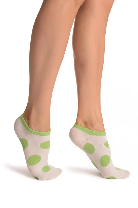 Women's wool - rich socks for winter warmthWhite With Large Green Polka Dot Footies Socks Women's wool - rich socks for winter warmthWhite With Large Green Polka Dot Footies Socks