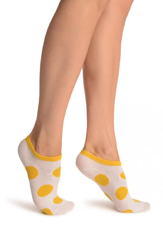 Women's thigh - high socks in a fishnet patternWhite With Large Yellow Polka Dot Footies Socks Women's thigh - high socks in a fishnet patternWhite With Large Yellow Polka Dot Footies Socks