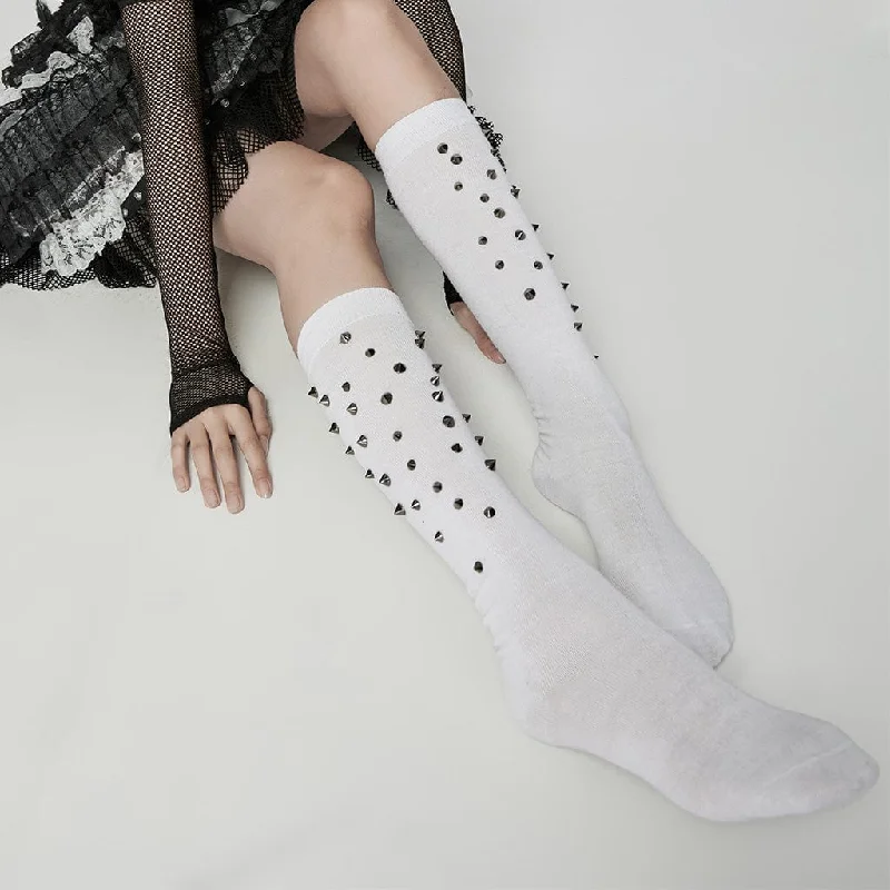 Women's no - show socks with a floral motifWomen's Punk Studded Knee-high Socks White Women's no - show socks with a floral motifWomen's Punk Studded Knee-high Socks White